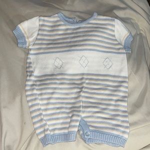 Strasbourg sweater romper baby blue, white & tan 6 months